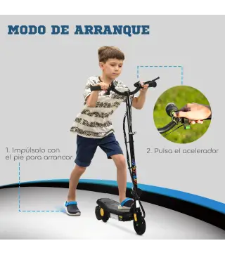 Patinete Eléctrico para Niños de 7-14 Años Plegable con Faro LED Rueda y Freno Velocidad Máxima de 12 km/h Negro
