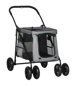 Carrito plegable para mascotas perros gatos cojín incluido ruedas con freno tela 600D Oxford 102x62x105 cm Gris
