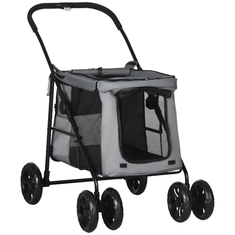 Carrito plegable para mascotas perros gatos cojín incluido ruedas con freno tela 600D Oxford 102x62x105 cm Gris