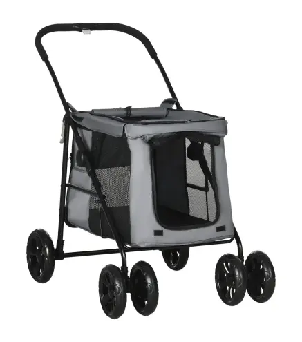 Carrito plegable para mascotas perros gatos cojín incluido ruedas con freno tela 600D Oxford 102x62x105 cm Gris