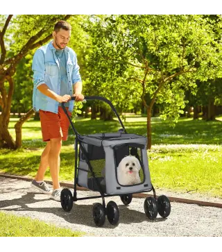 Carrito plegable para mascotas perros gatos cojín incluido ruedas con freno tela 600D Oxford 102x62x105 cm Gris