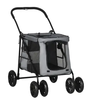 Carrito plegable para mascotas perros gatos cojín incluido ruedas con freno tela 600D Oxford 102x62x105 cm Gris