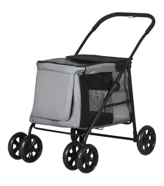Carrito plegable para mascotas perros gatos cojín incluido ruedas con freno tela 600D Oxford 102x62x105 cm Gris