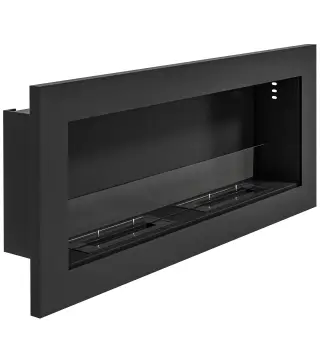 Chimenea de bioetanol mural empotrable quemador 2 x 0,85 L aprox. 3 h de duración de combustión 90 x 15 x 40 cm acero negro