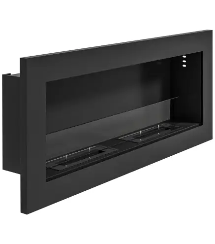 Chimenea de bioetanol mural empotrable quemador 2 x 0,85 L aprox. 3 h de duración de combustión 90 x 15 x 40 cm acero negro