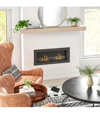 Chimenea de bioetanol mural empotrable quemador 2 x 0,85 L aprox. 3 h de duración de combustión 90 x 15 x 40 cm acero negro