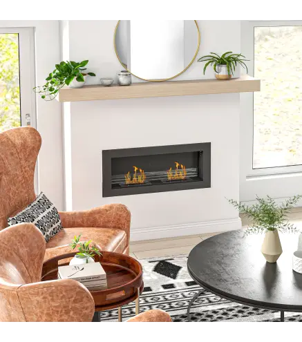 Chimenea de bioetanol mural empotrable quemador 2 x 0,85 L aprox. 3 h de duración de combustión 90 x 15 x 40 cm acero negro