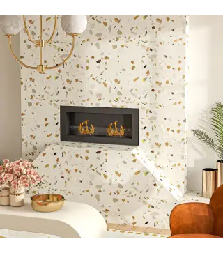 Chimenea de bioetanol mural empotrable quemador 2 x 0,85 L aprox. 3 h de duración de combustión 90 x 15 x 40 cm acero negro