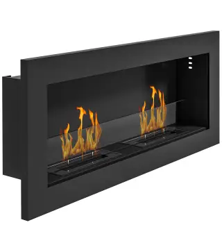 Chimenea de bioetanol mural empotrable quemador 2 x 0,85 L aprox. 3 h de duración de combustión 90 x 15 x 40 cm acero negro