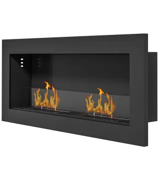 Chimenea de bioetanol mural empotrable quemador 2 x 0,85 L aprox. 3 h de duración de combustión 90 x 15 x 40 cm acero negro