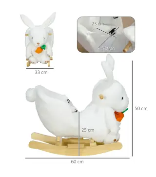 Animal mecedor con forma de conejo con sonidos y cinturón de seguridad, 60x33x50 cm, Blanco