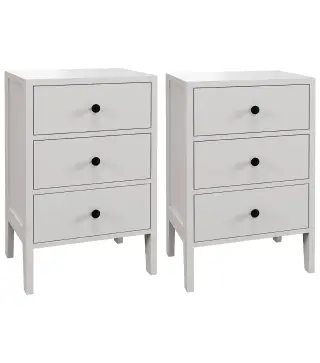 Conjunto de 2 mesitas de noche mesitas auxiliares 3 cajones para habitación de madera 40x30x64 cm Blanco
