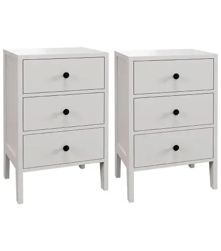 Conjunto de 2 mesitas de noche mesitas auxiliares 3 cajones para habitación de madera 40x30x64 cm Blanco
