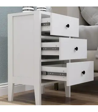 Conjunto de 2 mesitas de noche mesitas auxiliares 3 cajones para habitación de madera 40x30x64 cm Blanco