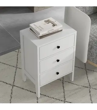 Conjunto de 2 mesitas de noche mesitas auxiliares 3 cajones para habitación de madera 40x30x64 cm Blanco
