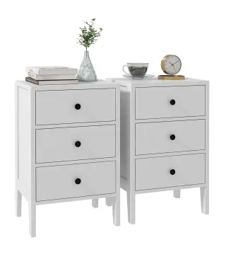 Conjunto de 2 mesitas de noche mesitas auxiliares 3 cajones para habitación de madera 40x30x64 cm Blanco