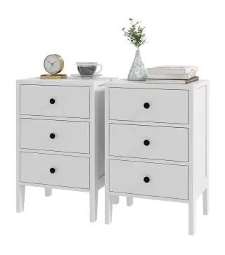 Conjunto de 2 mesitas de noche mesitas auxiliares 3 cajones para habitación de madera 40x30x64 cm Blanco