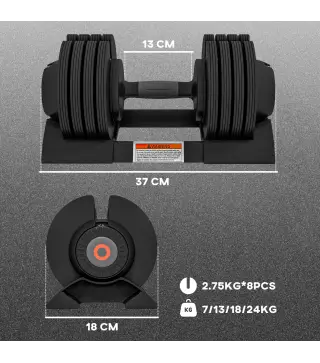 Pesa Ajustable 7/13/18/24 kg con Porta Mancuernas y Empuñadura Antideslizante, 37x18x18 cm, Negro