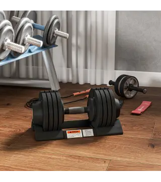 Pesa Ajustable 7/13/18/24 kg con Porta Mancuernas y Empuñadura Antideslizante, 37x18x18 cm, Negro