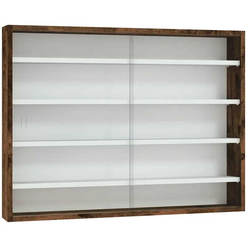 Vitrina de pared para objetos de colección 5 estantes ajustables en altura y 2 puertas correderas 80 x 9,5 x 60 cm marrón Vitrina de pared para objetos de colección 5 estantes ajustables en altura y 2 puertas correderas 80 x 9,5 x 60 cm marrón