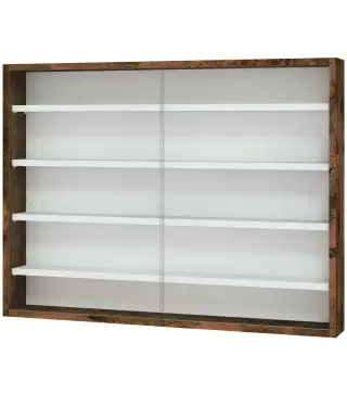Vitrina de pared para objetos de colección 5 estantes ajustables en altura y 2 puertas correderas 80 x 9,5 x 60 cm marrón