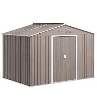 Cobertizo de Jardín 4,9 m² 277x195x192 cm con 2 Puertas Correderas Techo de Fibra de Vidrio y 4 Ventanas Gris Claro