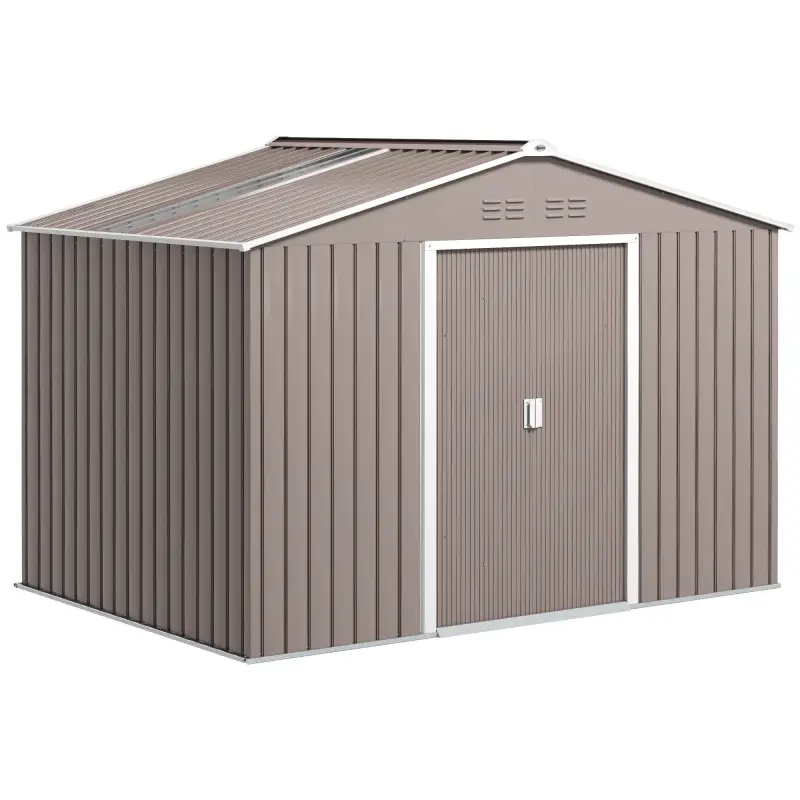 Cobertizo de Jardín 4,9 m² 277x195x192 cm con 2 Puertas Correderas Techo de Fibra de Vidrio y 4 Ventanas Gris Claro Cobertizo de Jardín 4,9 m² 277x195x192 cm con 2 Puertas Correderas Techo de Fibra de Vidrio y 4 Ventanas Gris Claro