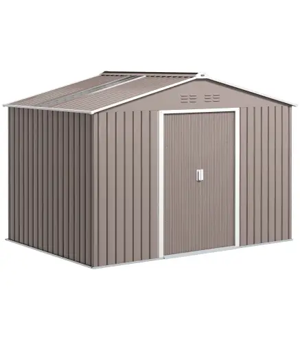 Cobertizo de Jardín 4,9 m² 277x195x192 cm con 2 Puertas Correderas Techo de Fibra de Vidrio y 4 Ventanas Gris Claro