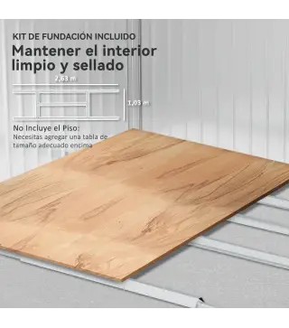 Cobertizo de Jardín 4,9 m² 277x195x192 cm con 2 Puertas Correderas Techo de Fibra de Vidrio y 4 Ventanas Gris Claro