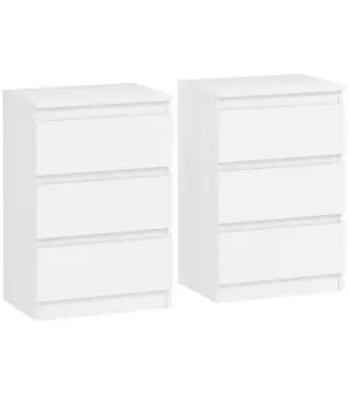 Mesita de Noche, Set de 2 Mesitas con 3 Cajones, Mesilla de Noche, Cómoda para Dormitorio, Sala de Estar, 40 x 30 x 59,5 cm, Bla