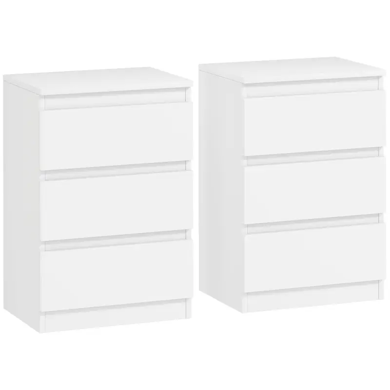 Mesita de Noche, Set de 2 Mesitas con 3 Cajones, Mesilla de Noche, Cómoda para Dormitorio, Sala de Estar, 40 x 30 x 59,5 cm, Bla