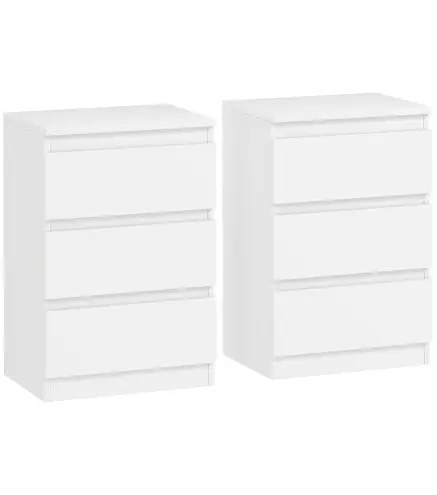 Mesita de Noche, Set de 2 Mesitas con 3 Cajones, Mesilla de Noche, Cómoda para Dormitorio, Sala de Estar, 40 x 30 x 59,5 cm, Bla