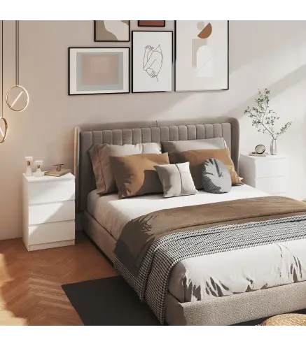 Mesita de Noche, Set de 2 Mesitas con 3 Cajones, Mesilla de Noche, Cómoda para Dormitorio, Sala de Estar, 40 x 30 x 59,5 cm, Bla