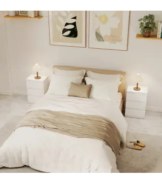 Mesita de Noche, Set de 2 Mesitas con 3 Cajones, Mesilla de Noche, Cómoda para Dormitorio, Sala de Estar, 40 x 30 x 59,5 cm, Bla