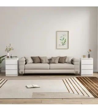 Mesita de Noche, Set de 2 Mesitas con 3 Cajones, Mesilla de Noche, Cómoda para Dormitorio, Sala de Estar, 40 x 30 x 59,5 cm, Bla