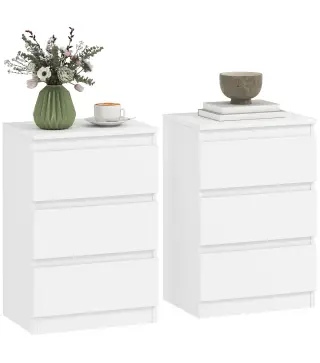 Mesita de Noche, Set de 2 Mesitas con 3 Cajones, Mesilla de Noche, Cómoda para Dormitorio, Sala de Estar, 40 x 30 x 59,5 cm, Bla