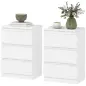 Mesita de Noche, Set de 2 Mesitas con 3 Cajones, Mesilla de Noche, Cómoda para Dormitorio, Sala de Estar, 40 x 30 x 59,5 cm, Bla