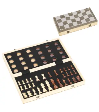 Juego de Ajedrez Internacional y Damas de Madera 2 en 1 Plegable con Piezas de Pino y Ranuras de Almacenamiento Nogal