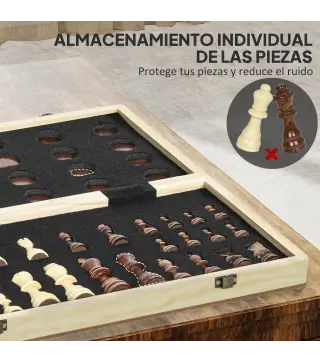 Juego de Ajedrez Internacional y Damas de Madera 2 en 1 Plegable con Piezas de Pino y Ranuras de Almacenamiento Nogal