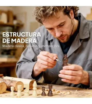Juego de Ajedrez Internacional y Damas de Madera 2 en 1 Plegable con Piezas de Pino y Ranuras de Almacenamiento Nogal