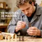 Juego de Ajedrez Internacional y Damas de Madera 2 en 1 Plegable con Piezas de Pino y Ranuras de Almacenamiento Nogal