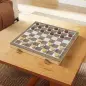 Juego de Ajedrez Internacional y Damas de Madera 2 en 1 Plegable con Piezas de Pino y Ranuras de Almacenamiento Nogal