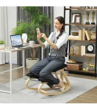 Silla Ergonómica de Rodillas con Respaldo Cojines Acolchados Marco de Madera para una Mejor Postura Oficina Negro