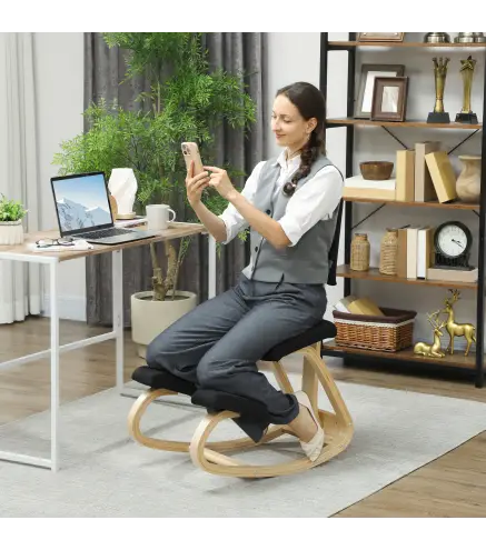 Silla Ergonómica de Rodillas con Respaldo Cojines Acolchados Marco de Madera para una Mejor Postura Oficina Negro