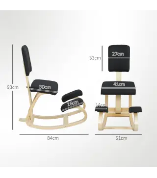 Silla Ergonómica de Rodillas con Respaldo Cojines Acolchados Marco de Madera para una Mejor Postura Oficina Negro