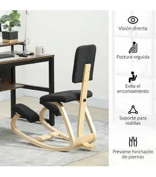 Silla Ergonómica de Rodillas con Respaldo Cojines Acolchados Marco de Madera para una Mejor Postura Oficina Negro