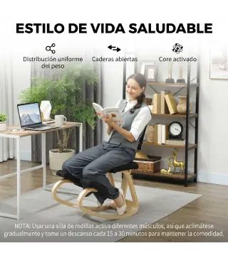 Silla Ergonómica de Rodillas con Respaldo Cojines Acolchados Marco de Madera para una Mejor Postura Oficina Negro
