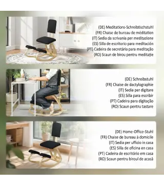 Silla Ergonómica de Rodillas con Respaldo Cojines Acolchados Marco de Madera para una Mejor Postura Oficina Negro