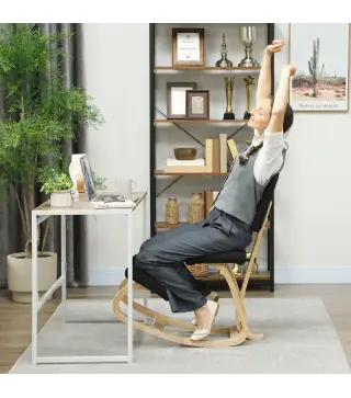 Silla Ergonómica de Rodillas con Respaldo Cojines Acolchados Marco de Madera para una Mejor Postura Oficina Negro