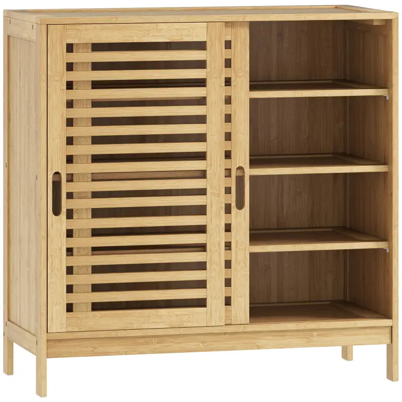 Zapatero con 2 Puertas Correderas de Lamas Estantes Ajustables para 16 Pares de Zapatos 80x35x80 cm Natural Zapatero con 2 Puertas Correderas de Lamas Estantes Ajustables para 16 Pares de Zapatos 80x35x80 cm Natural